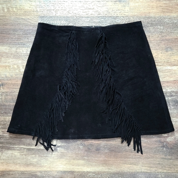 KATCH ME WEST BLACK FRINGE SUEDE LEATHER SKIRT SIZE LARGE - Picture 2 of 4
